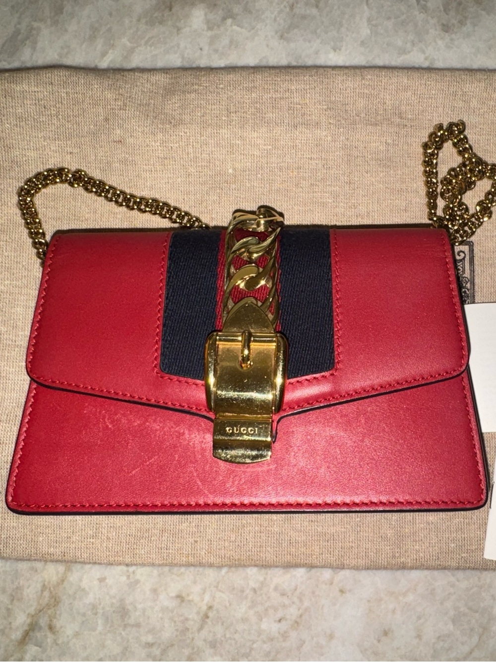 Gucci Red Leather Mini Sylvie Crossbody/Shoulder Bag with Gold Hardware - Picture 2 of 9
